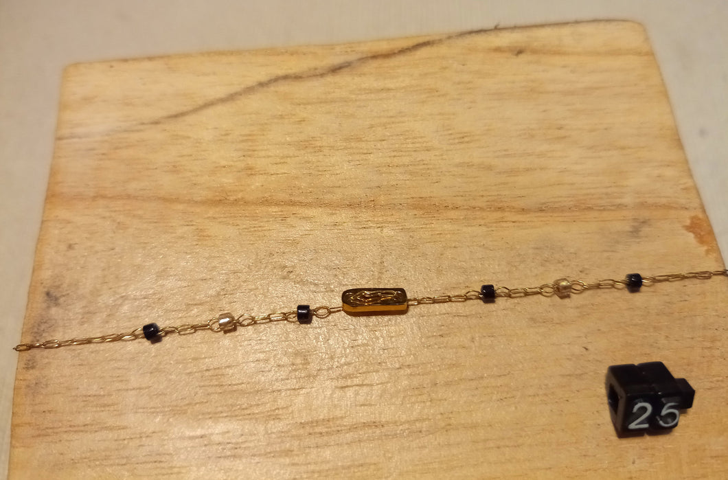 Bracelet chaîne réglable en acier inoxydable doré et perles