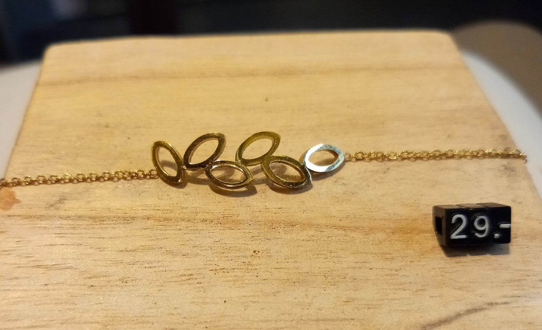 Bracelet chaîne réglable en acier inoxydable doré et feuilles ajourées