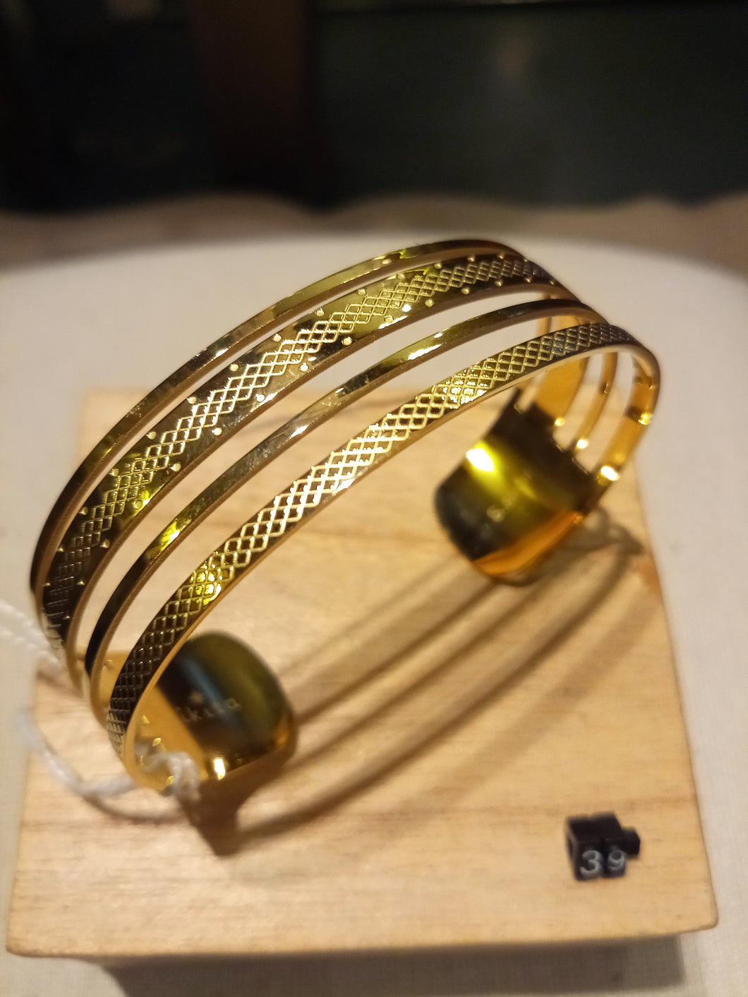 Bracelet manchette réglable 4 rangs en acier inoxydable doré
