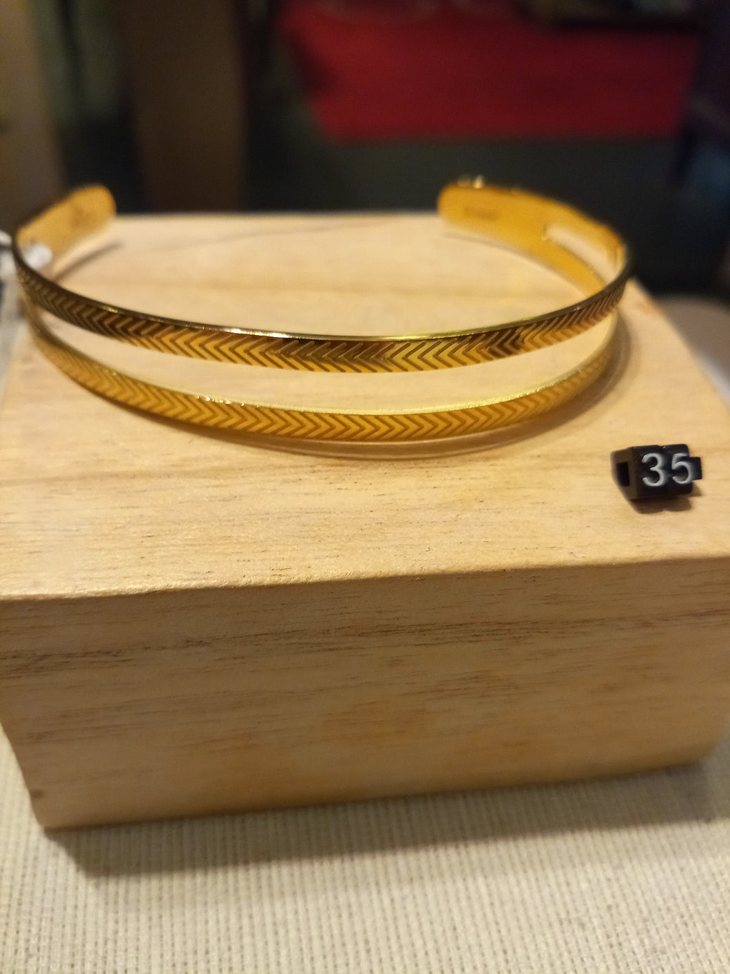 Bracelet jonc réglable double rang en acier inoxydable doré strié