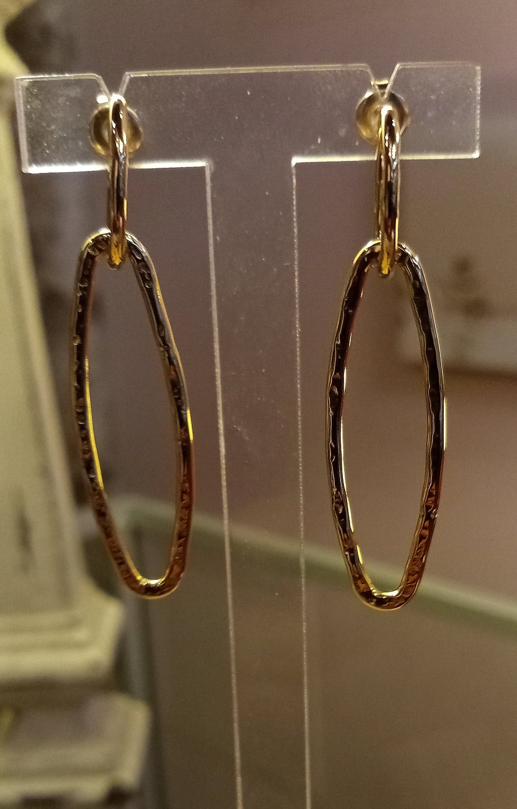 Boucles d'oreilles pendantes acier inoxydable doré martelé