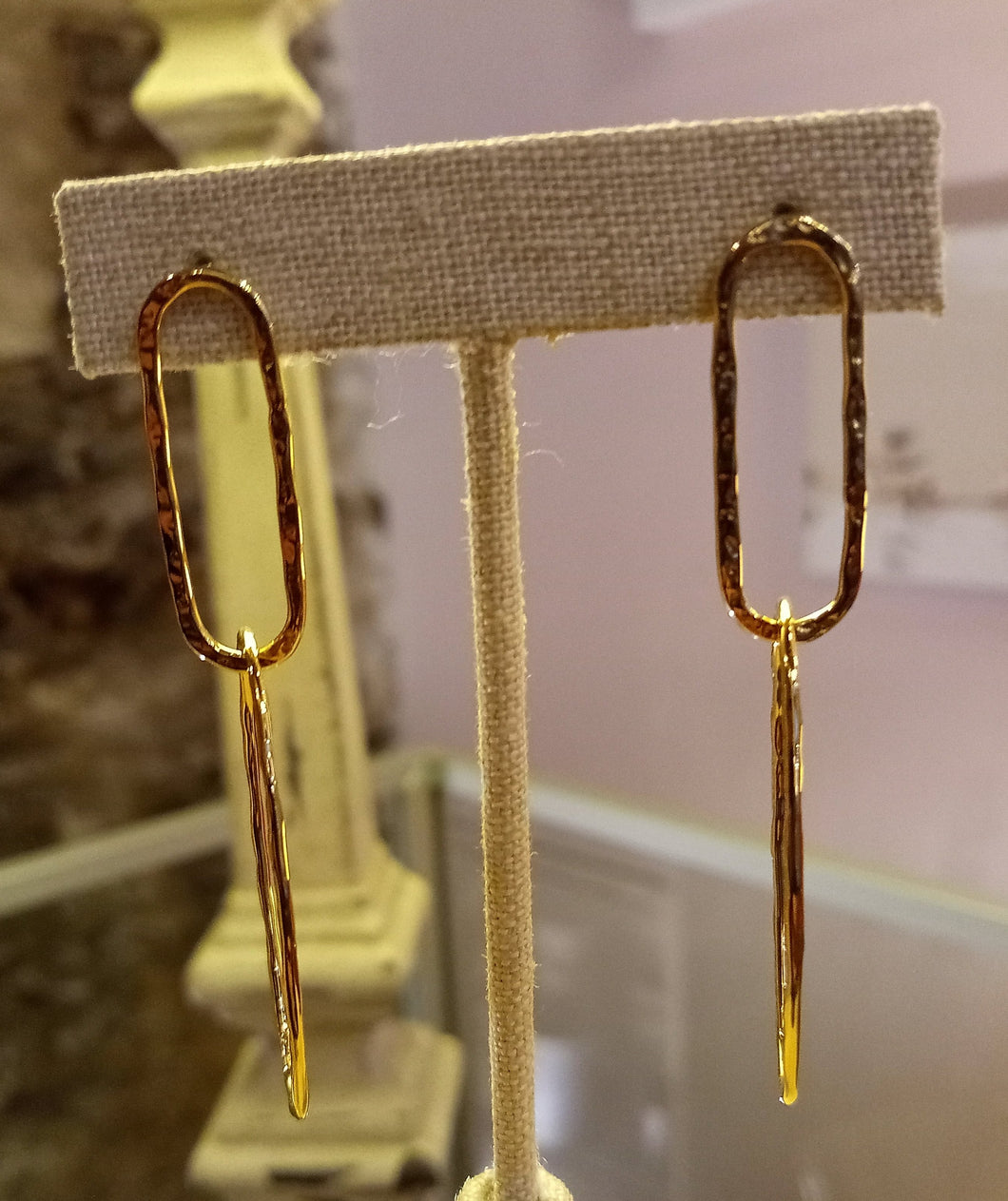 Boucles d'oreilles pendantes acier inoxydable doré martelé